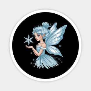 Winter Fairy with Snowflake and Sparkling Blue Wings Magnet