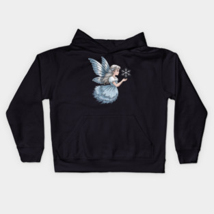 Winter Fairy with Snowflake and Sparkling Blue Wings Kids Hoodie