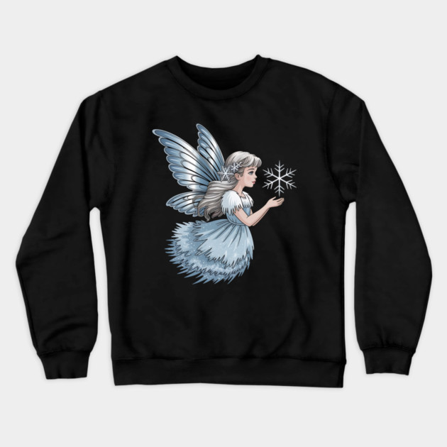 Winter Fairy with Snowflake and Sparkling Blue Wings Crewneck Sweatshirt by BirdsnStuff
