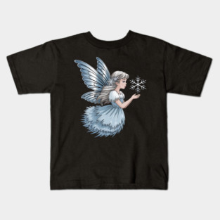 Winter Fairy with Snowflake and Sparkling Blue Wings Kids T-Shirt