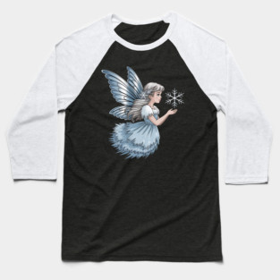 Winter Fairy with Snowflake and Sparkling Blue Wings Baseball T-Shirt