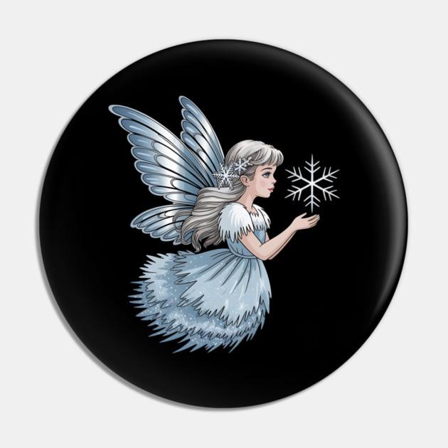 Winter Fairy with Snowflake and Sparkling Blue Wings Pin by BirdsnStuff