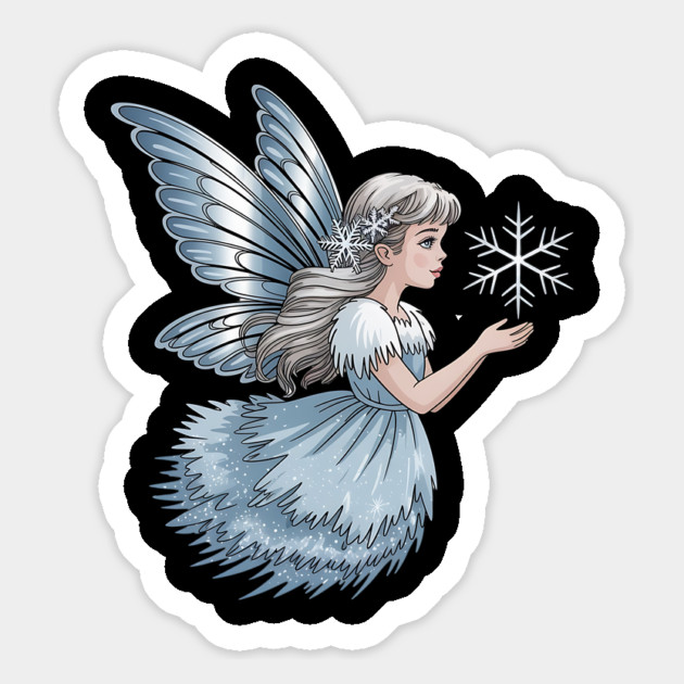 Winter Fairy with Snowflake and Sparkling Blue Wings Magnet by BirdsnStuff