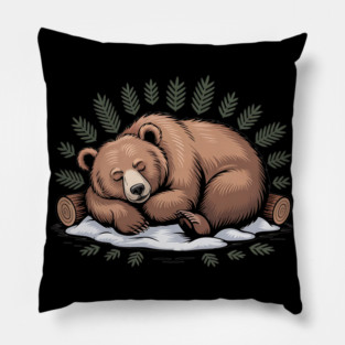Sleeping Bear Vintage Forest Art for Nature Lovers Pillow