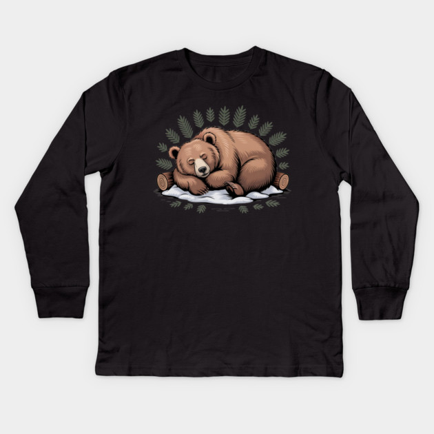 Sleeping Bear Vintage Forest Art for Nature Lovers Kids Long Sleeve T-Shirt by BirdsnStuff