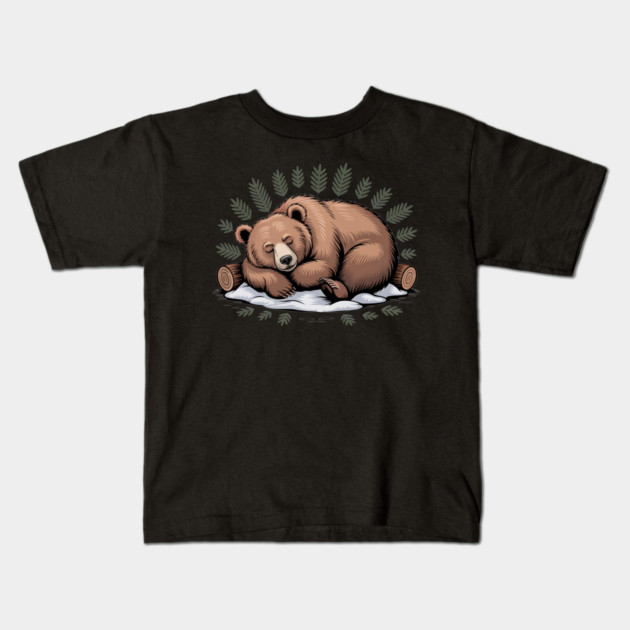 Sleeping Bear Vintage Forest Art for Nature Lovers Kids T-Shirt by BirdsnStuff