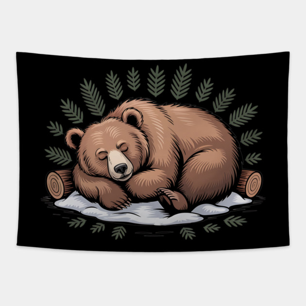 Sleeping Bear Vintage Forest Art for Nature Lovers Tapestry by BirdsnStuff