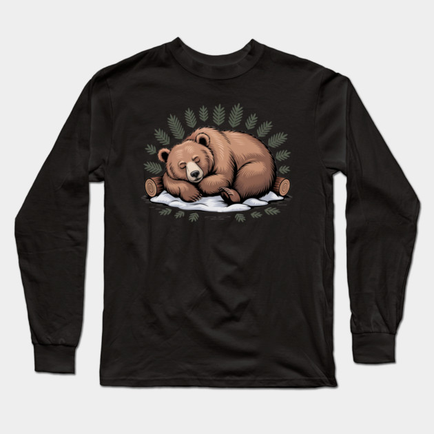 Sleeping Bear Vintage Forest Art for Nature Lovers Long Sleeve T-Shirt by BirdsnStuff