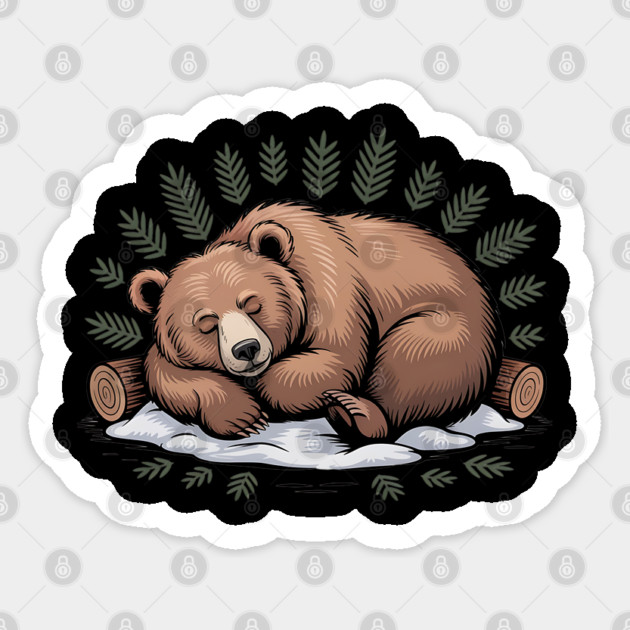 Sleeping Bear Vintage Forest Art for Nature Lovers Sticker by BirdsnStuff