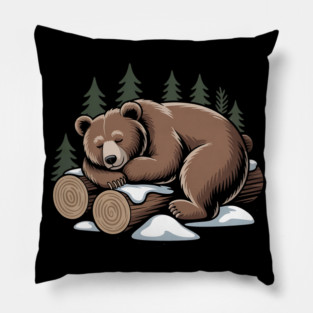 Sleeping Bear Vintage Forest Art for Nature Lovers Pillow