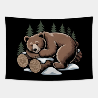 Sleeping Bear Vintage Forest Art for Nature Lovers Tapestry