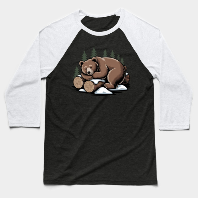 Sleeping Bear Vintage Forest Art for Nature Lovers Baseball T-Shirt by BirdsnStuff