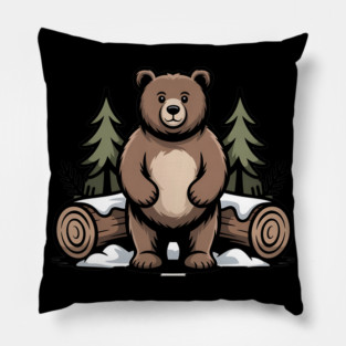 Standing Brown Bear Vintage Forest Art for Nature Lovers Pillow