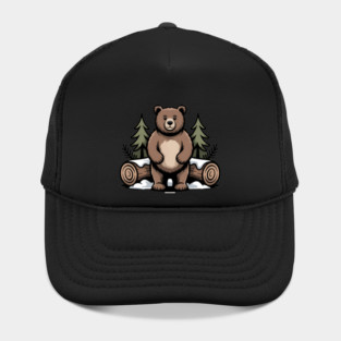 Standing Brown Bear Vintage Forest Art for Nature Lovers Hat