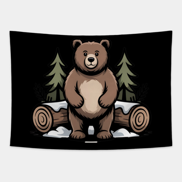 Standing Brown Bear Vintage Forest Art for Nature Lovers Tapestry by BirdsnStuff