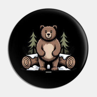 Standing Brown Bear Vintage Forest Art for Nature Lovers Pin