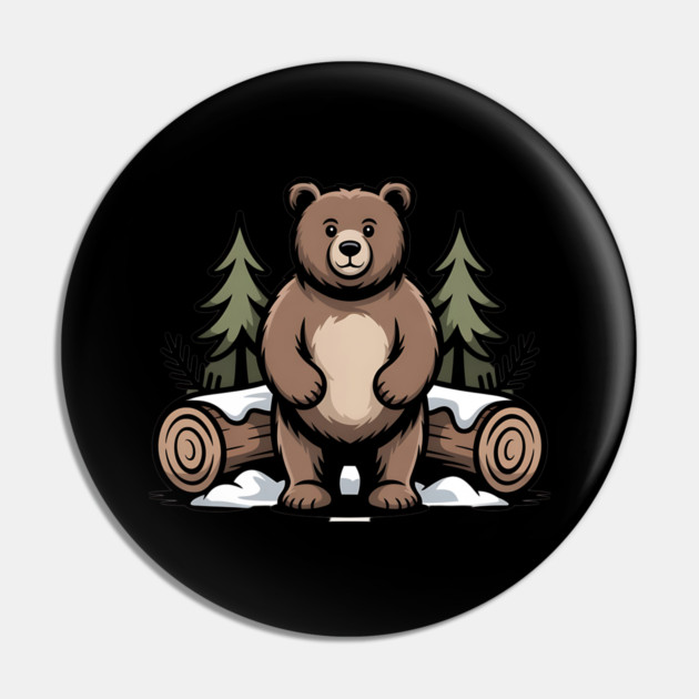Standing Brown Bear Vintage Forest Art for Nature Lovers Pin by BirdsnStuff