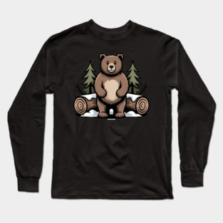 Standing Brown Bear Vintage Forest Art for Nature Lovers Long Sleeve T-Shirt