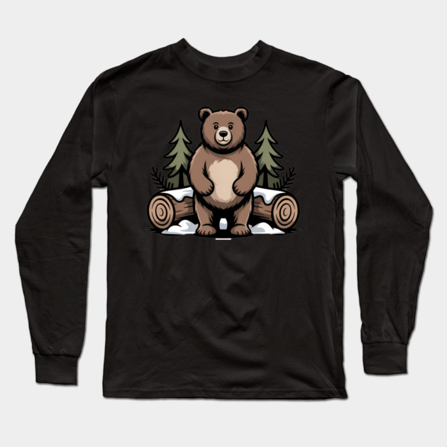 Standing Brown Bear Vintage Forest Art for Nature Lovers Long Sleeve T-Shirt by BirdsnStuff