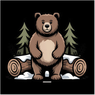 Standing Brown Bear Vintage Forest Art for Nature Lovers Posters and Art