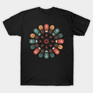 Cottagecore Winter Mandala with Mittens and Pinecones T-Shirt