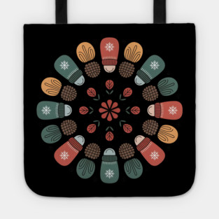 Cottagecore Winter Mandala with Mittens and Pinecones Tote