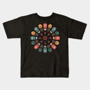 Cottagecore Winter Mandala with Mittens and Pinecones Kids T-Shirt