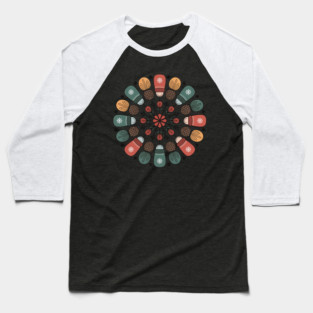 Cottagecore Winter Mandala with Mittens and Pinecones Baseball T-Shirt