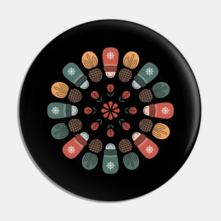 Cottagecore Winter Mandala with Mittens and Pinecones Pin