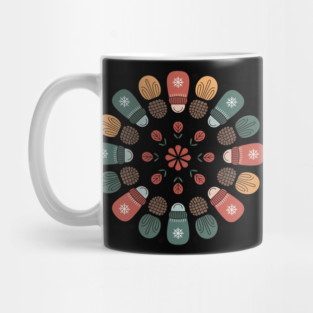 Cottagecore Winter Mandala with Mittens and Pinecones Mug