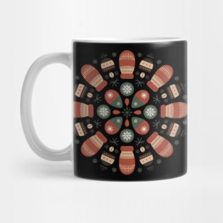 Retro Winter Mittens Mandala with Snowflakes and Pinecones Mug