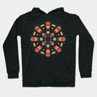 Retro Winter Mittens Mandala with Snowflakes and Pinecones Hoodie