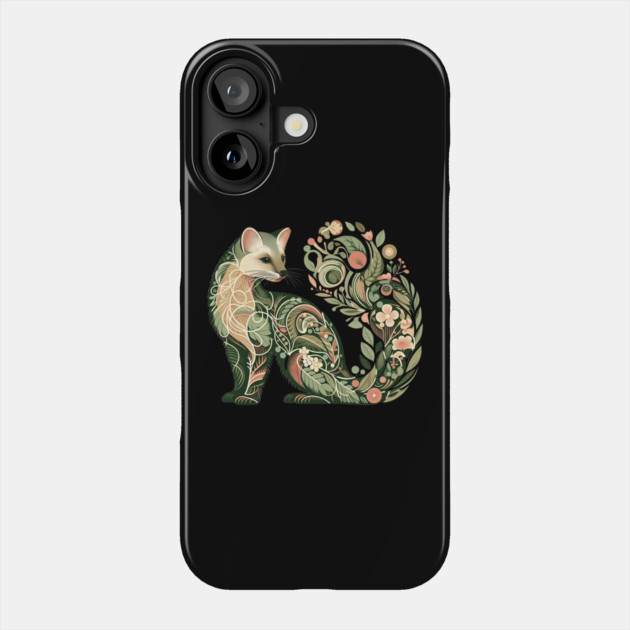 Botanical American Marten with Foliage and Floral Detail Phone Case by BirdsnStuff