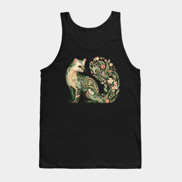 Botanical American Marten with Foliage and Floral Detail Tank Top by BirdsnStuff