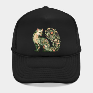 Botanical American Marten with Foliage and Floral Detail Hat