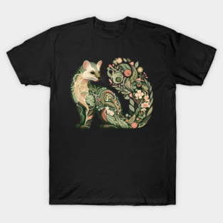 Botanical American Marten with Foliage and Floral Detail T-Shirt
