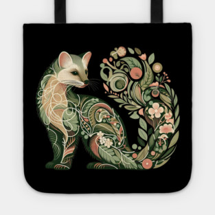 Botanical American Marten with Foliage and Floral Detail Tote