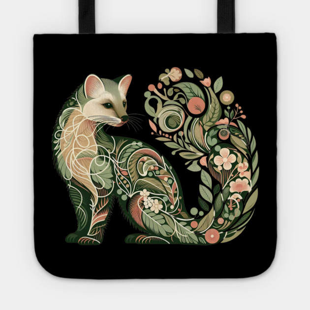 Botanical American Marten with Foliage and Floral Detail Tote by BirdsnStuff
