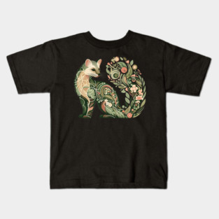 Botanical American Marten with Foliage and Floral Detail Kids T-Shirt