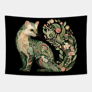 Botanical American Marten with Foliage and Floral Detail Tapestry