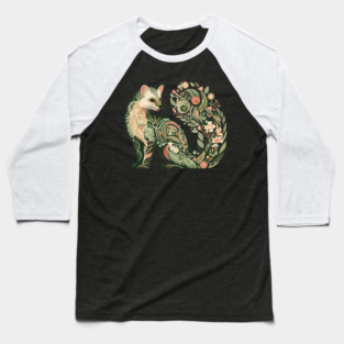 Botanical American Marten with Foliage and Floral Detail Baseball T-Shirt