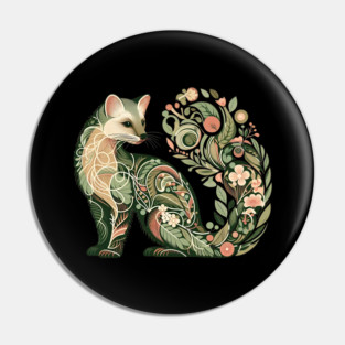 Botanical American Marten with Foliage and Floral Detail Pin