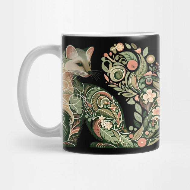 Botanical American Marten with Foliage and Floral Detail by BirdsnStuff