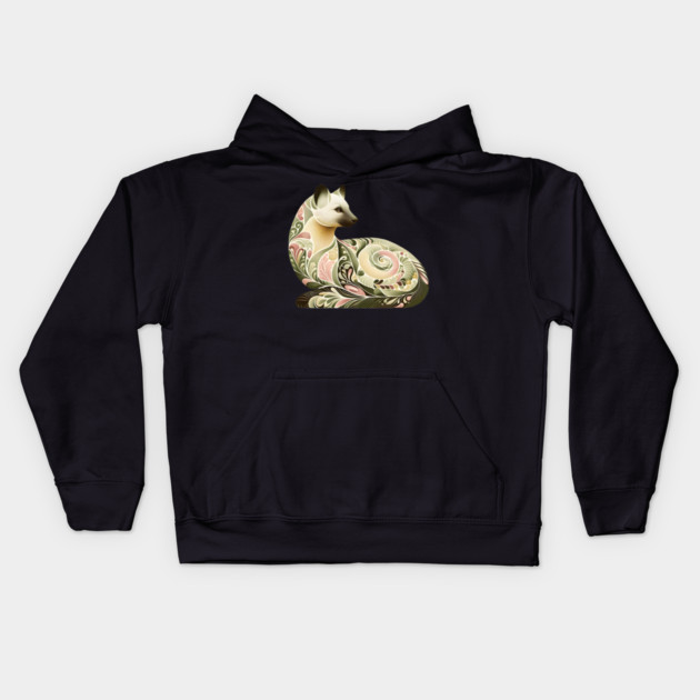 Botanical American Marten with Foliage and Floral Detail Kids Hoodie by BirdsnStuff
