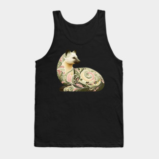 Botanical American Marten with Foliage and Floral Detail Tank Top