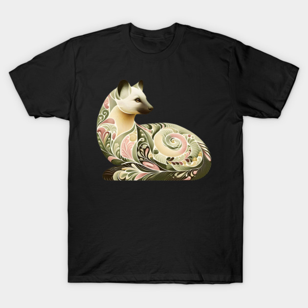 Botanical American Marten with Foliage and Floral Detail T-Shirt by BirdsnStuff