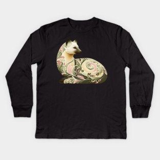 Botanical American Marten with Foliage and Floral Detail Kids Long Sleeve T-Shirt