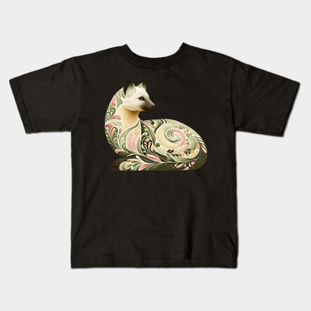 Botanical American Marten with Foliage and Floral Detail Kids T-Shirt by BirdsnStuff