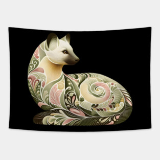 Botanical American Marten with Foliage and Floral Detail Tapestry