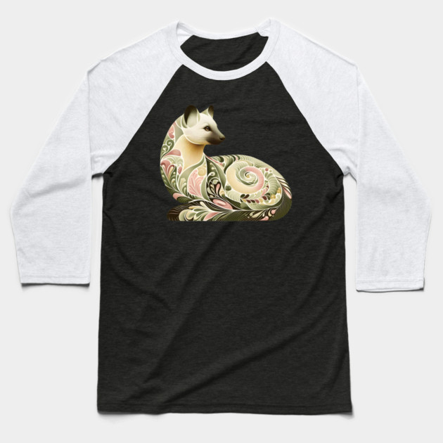 Botanical American Marten with Foliage and Floral Detail Baseball T-Shirt by BirdsnStuff